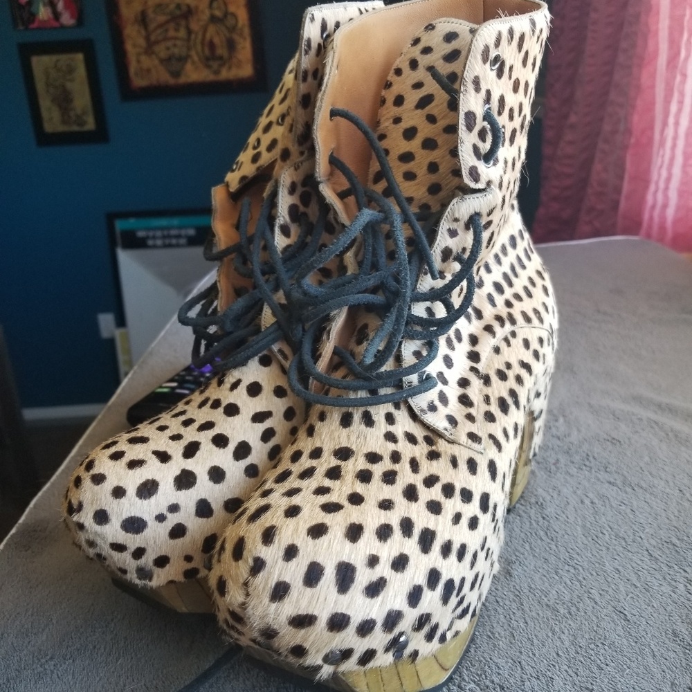 Cheetah print Pony John Fluevog platform boots
